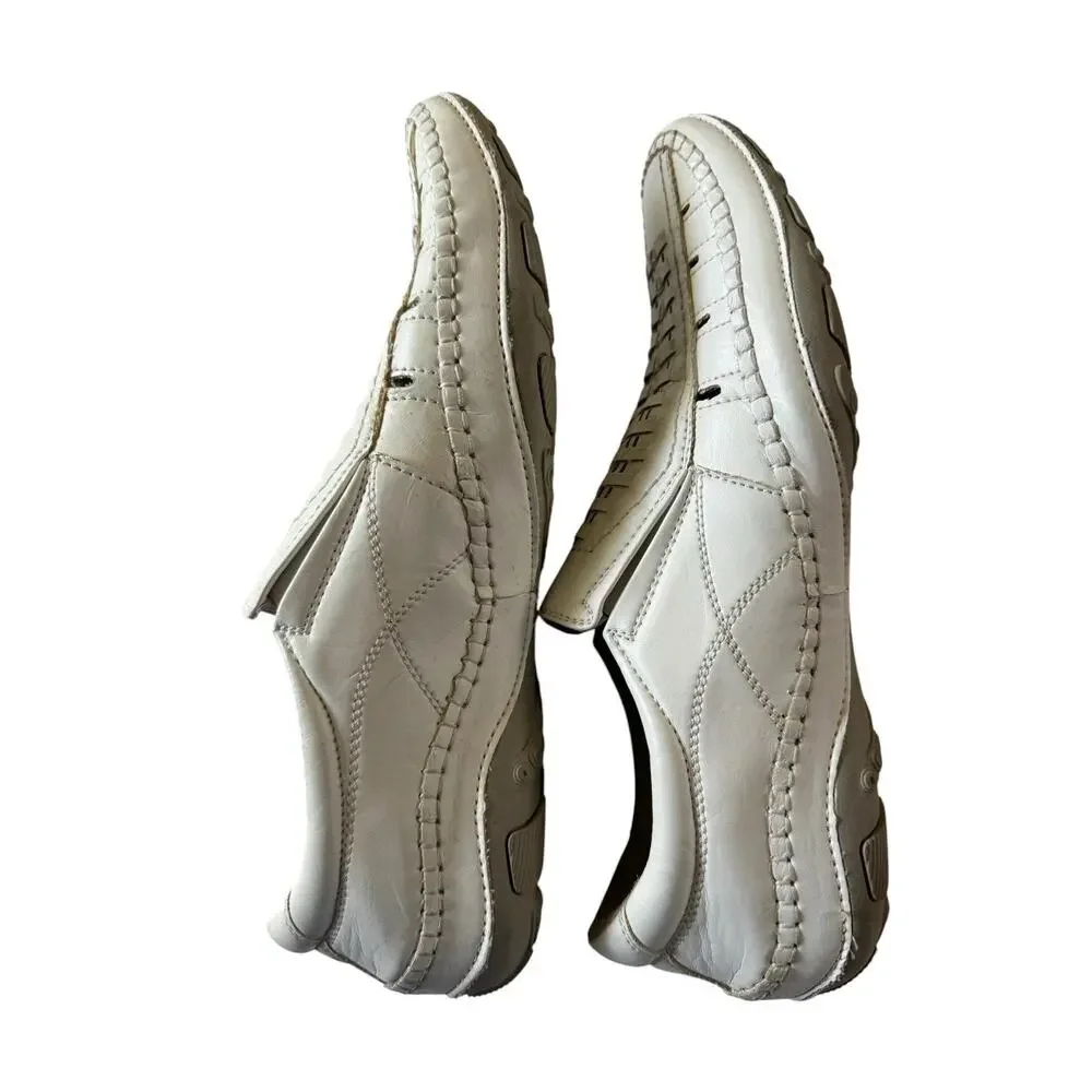 GBX Mens 11.5 Casual Slip On Loafers Shoes White Leather Woven